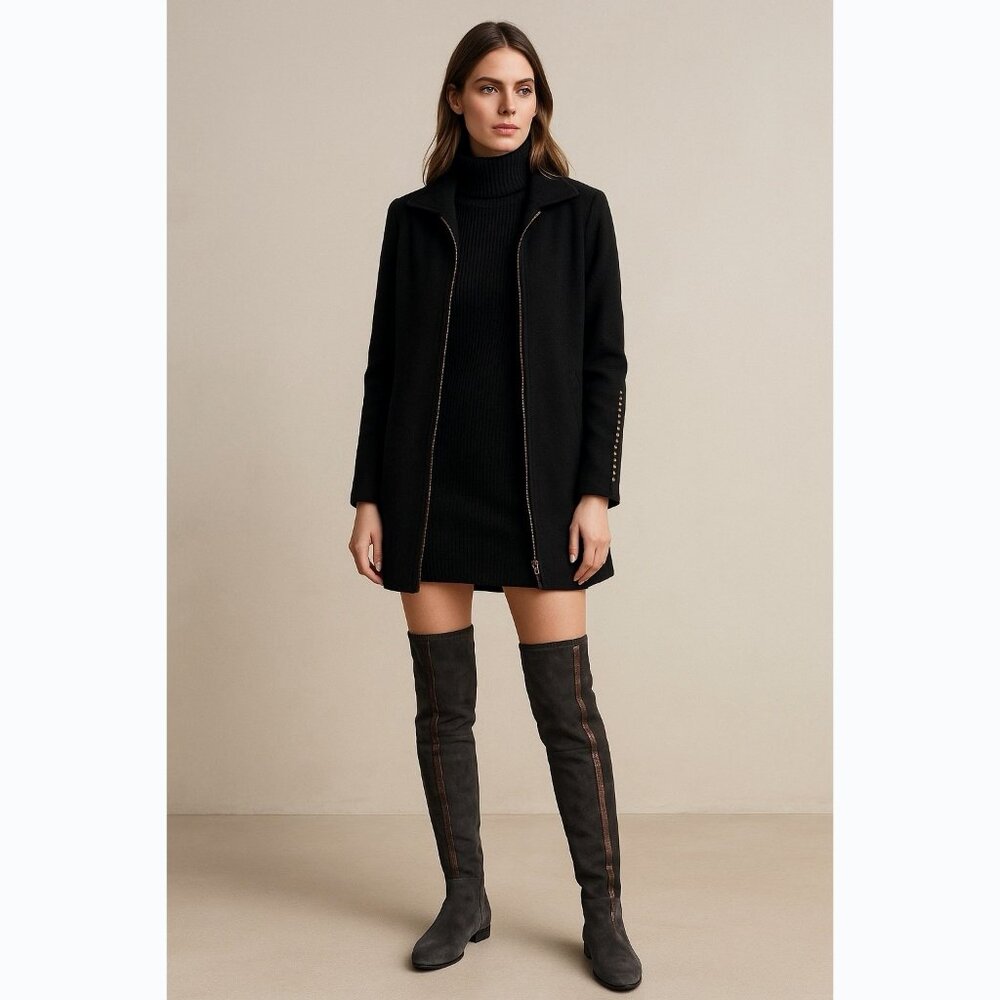 Vince Camuto Women’s 6 Gray Suede Filtra Over The Knee Boots Bronze Snake Trim